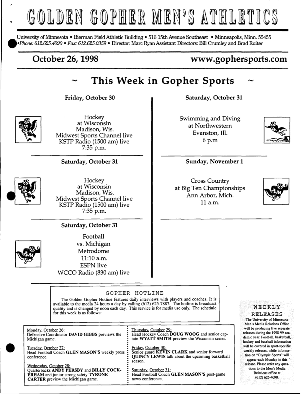 This Week in Gopher Sports