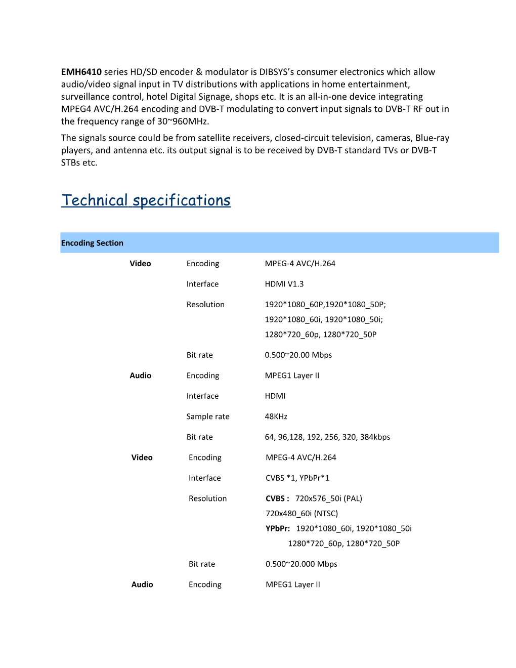 Emh6410series HD/SD Encoder & Modulator Is DIBSYS S Consumer Electronics Which Allow Audio/Video