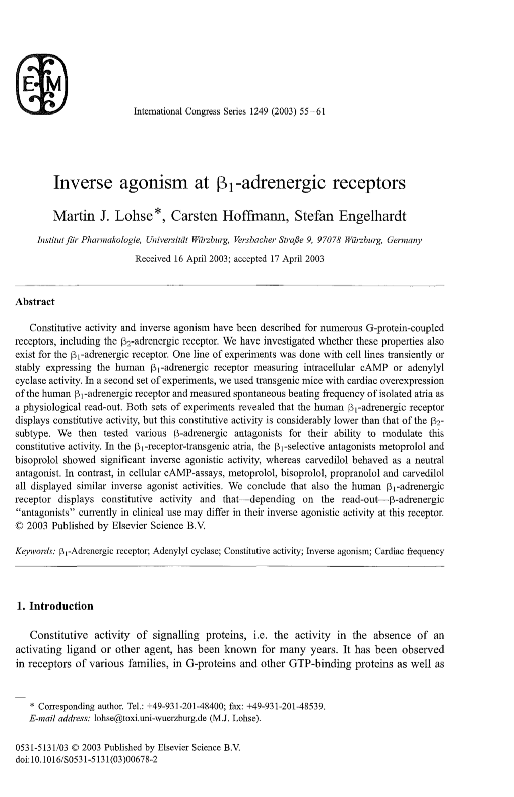 Inverse Agonism at P»Radrenergic Receptors Martin J