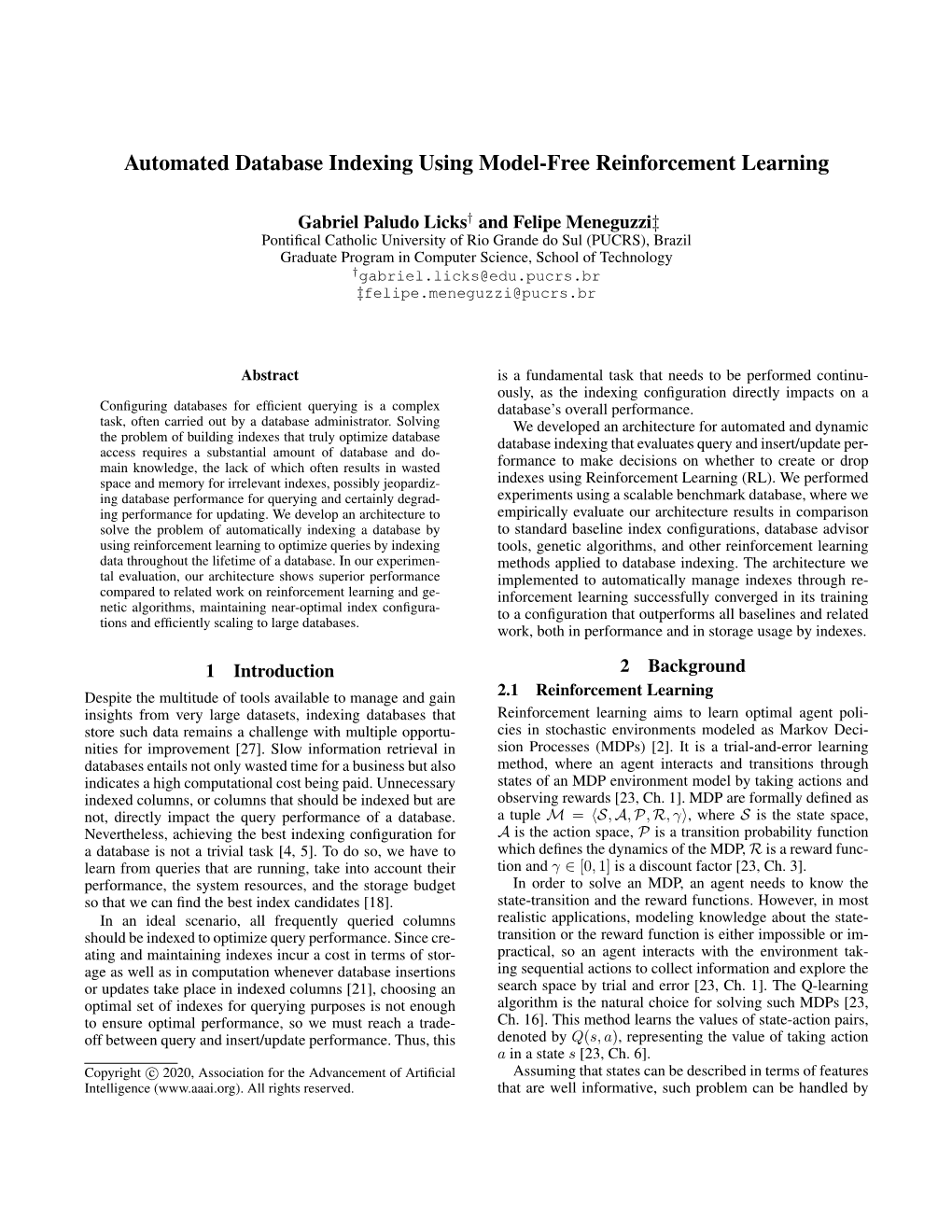 Automated Database Indexing Using Model-Free Reinforcement Learning