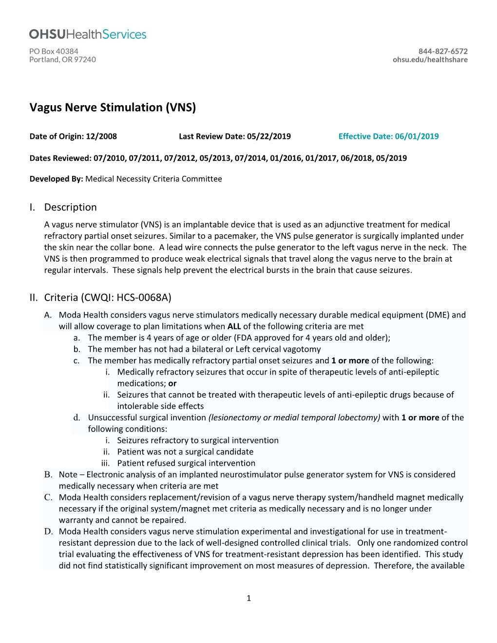 Vagus Nerve Stimulation (VNS)