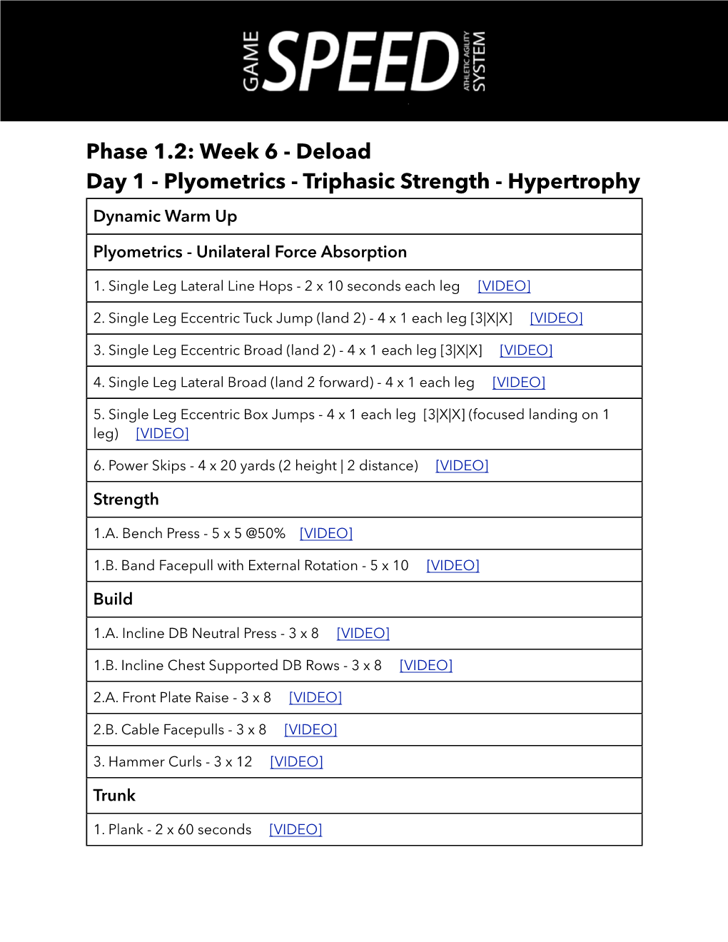 Phase 1.2: Week 6 - Deload Day 1 - Plyometrics - Triphasic Strength - Hypertrophy Dynamic Warm Up