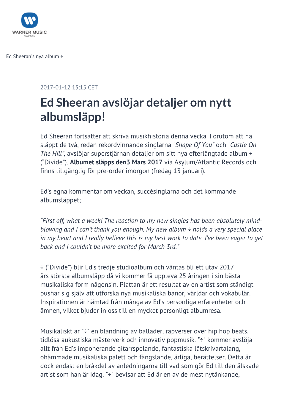 ​Ed Sheeran Avslöjar Detaljer Om Nytt Albumsläpp!