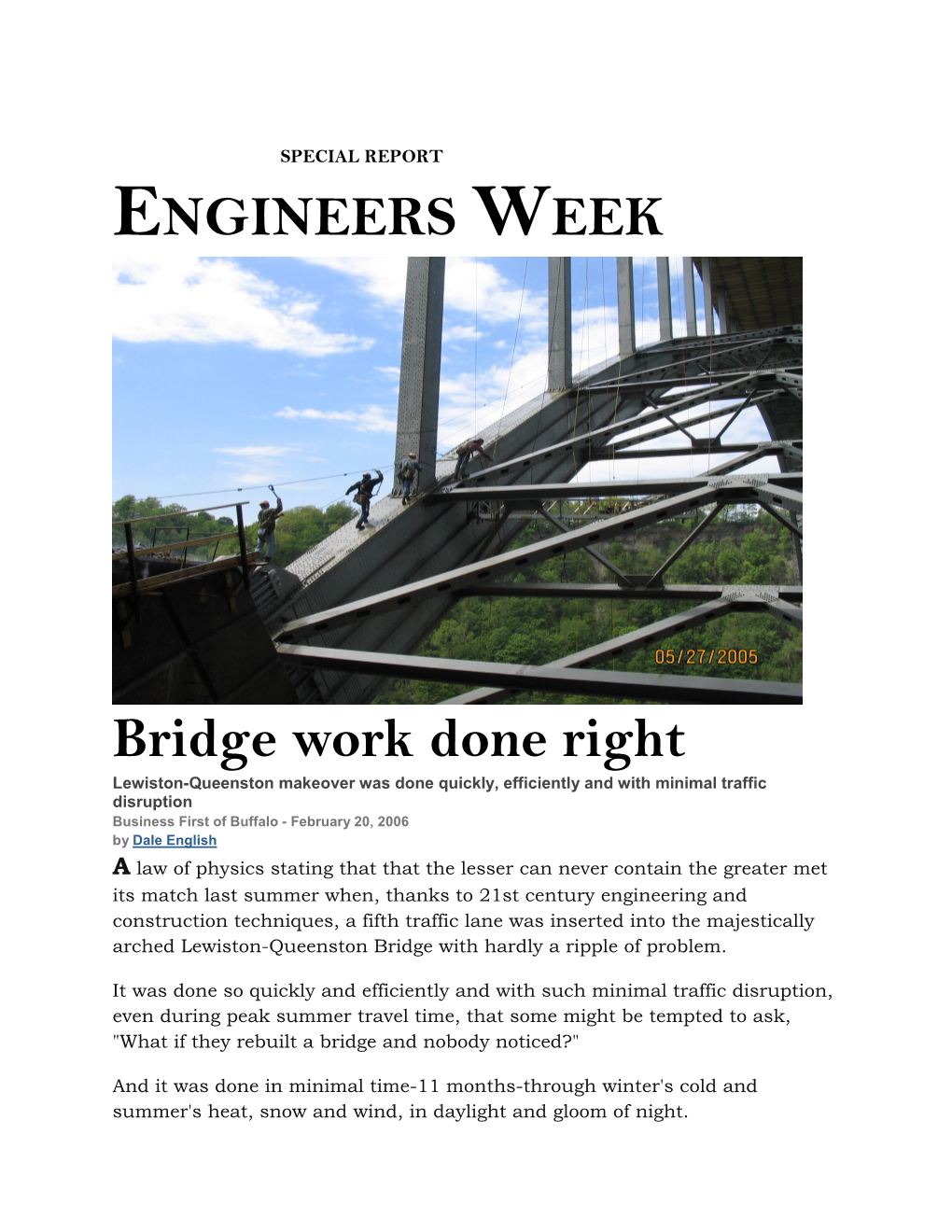 ENGINEERS WEEK Bridge Work Done Right