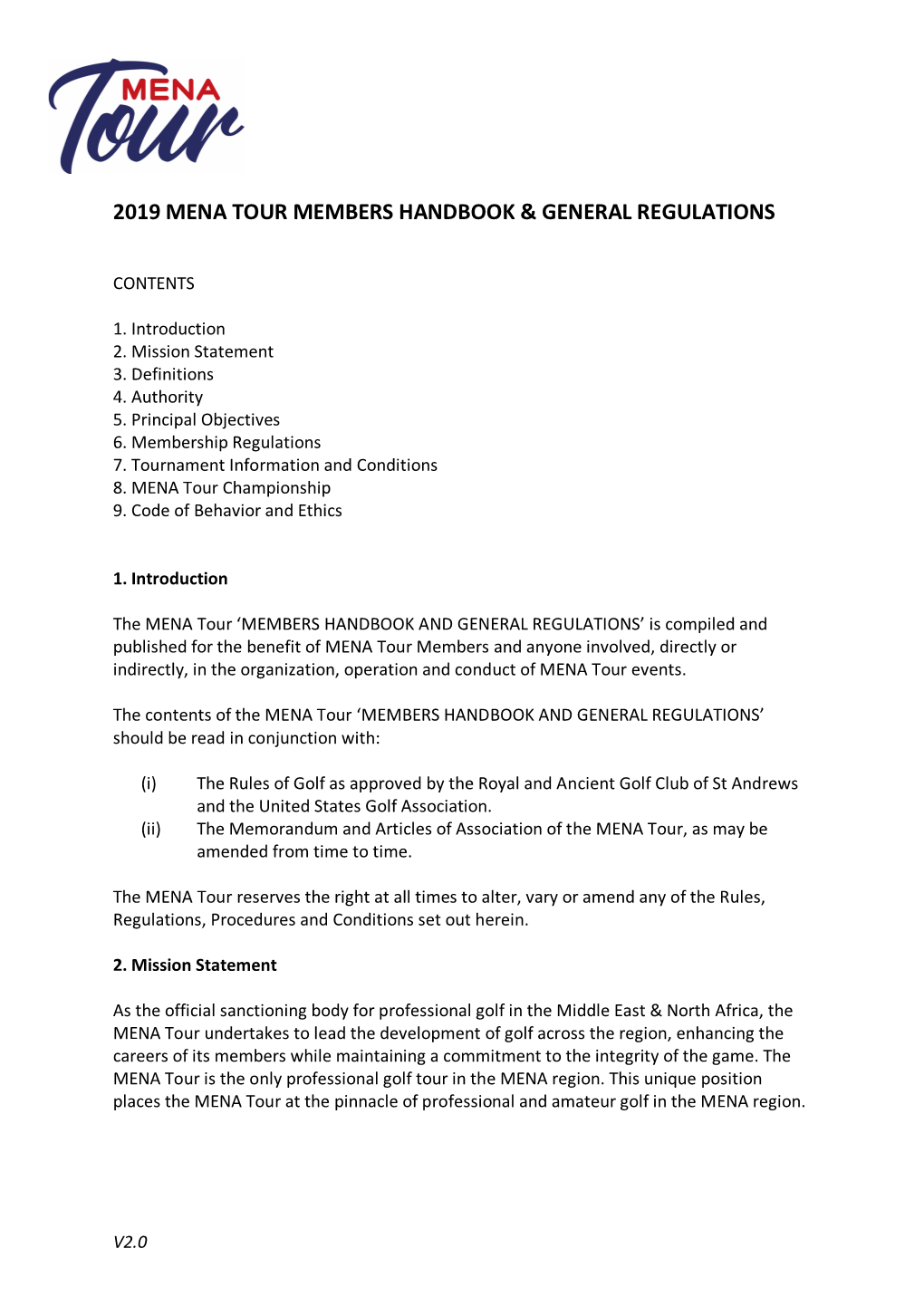 2019 Mena Tour Members Handbook & General