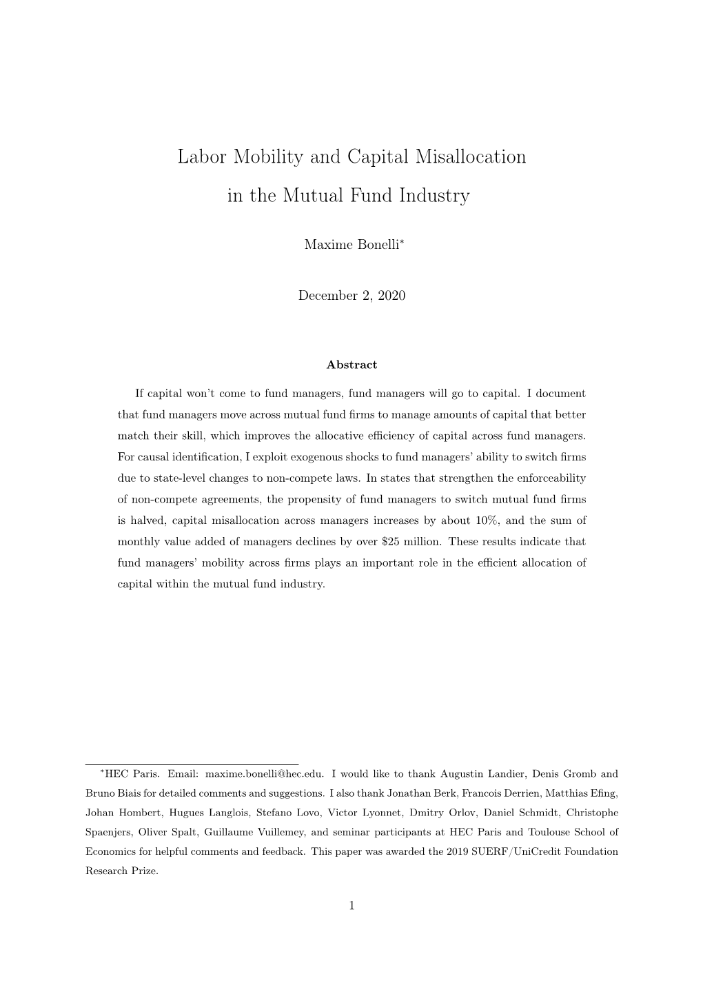 Labor Mobility and Capital Misallocation in the Mutual Fund Industry