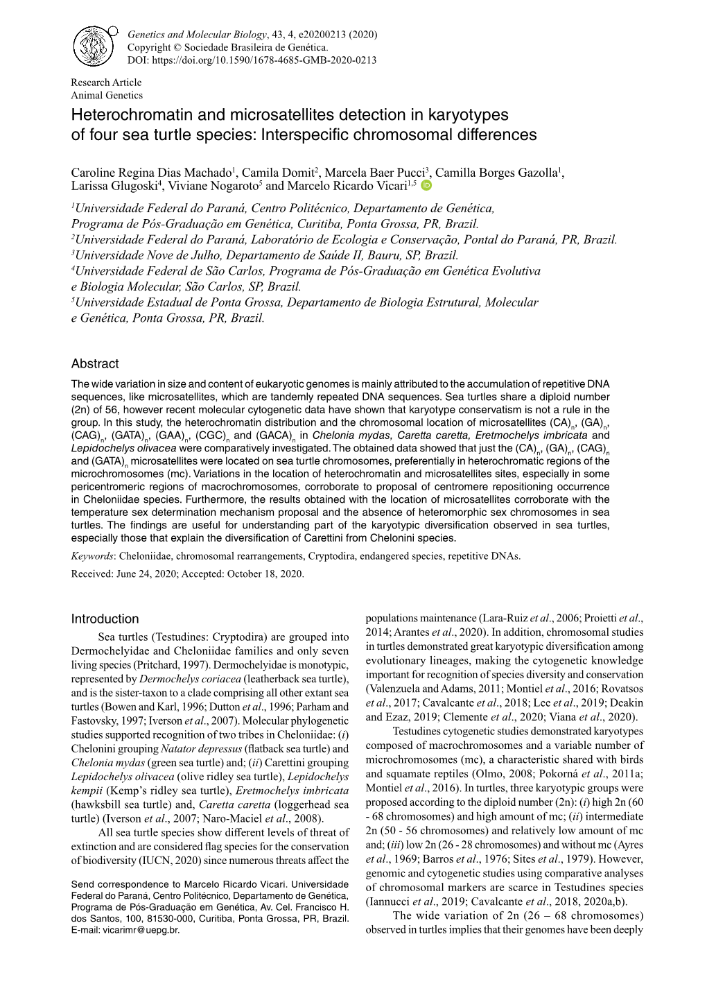 Genetics and Molecular Biology, 43, 4, E20200213 (2020) Copyright © Sociedade Brasileira De Genética