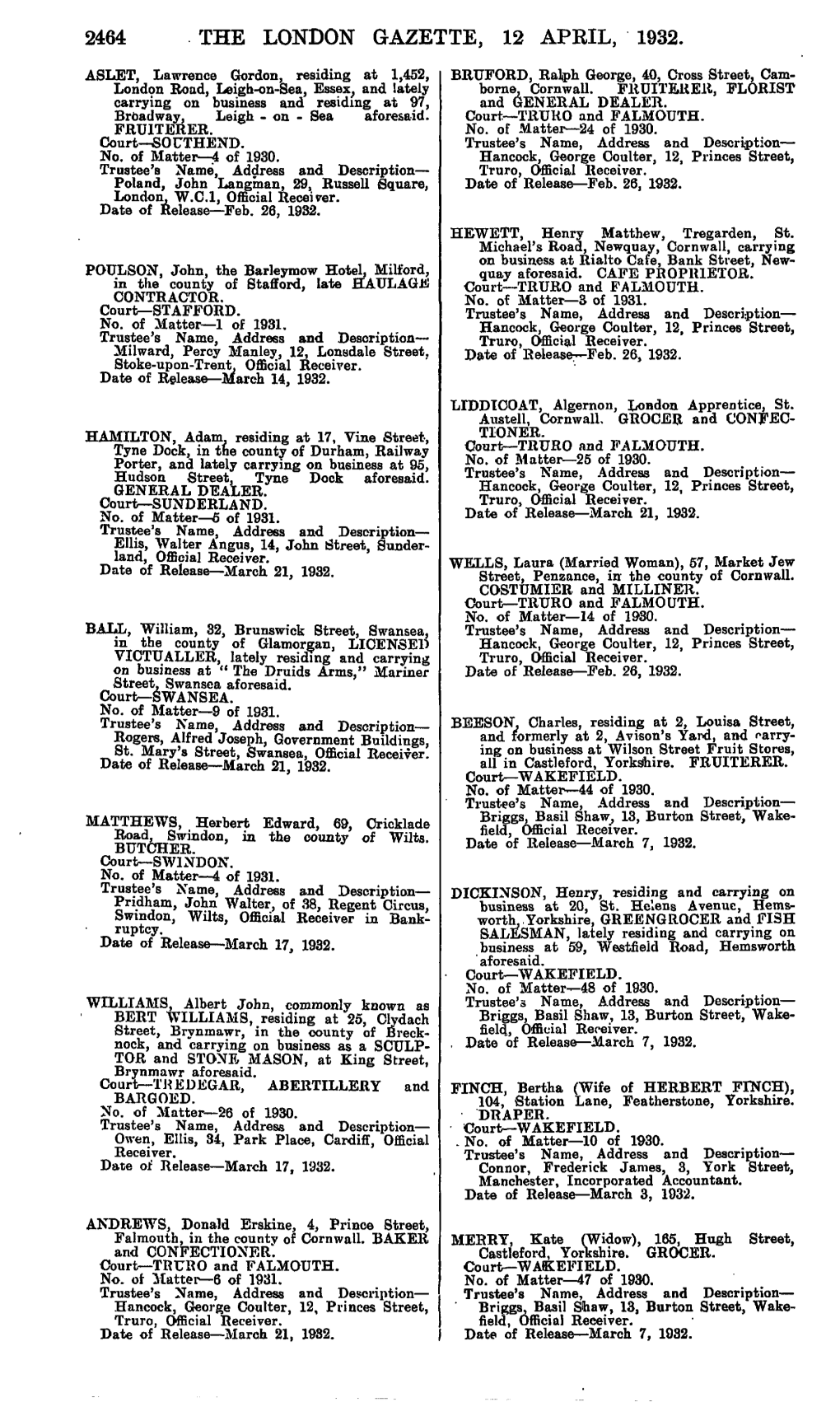 2464 the London Gazette, 12 April, 1932