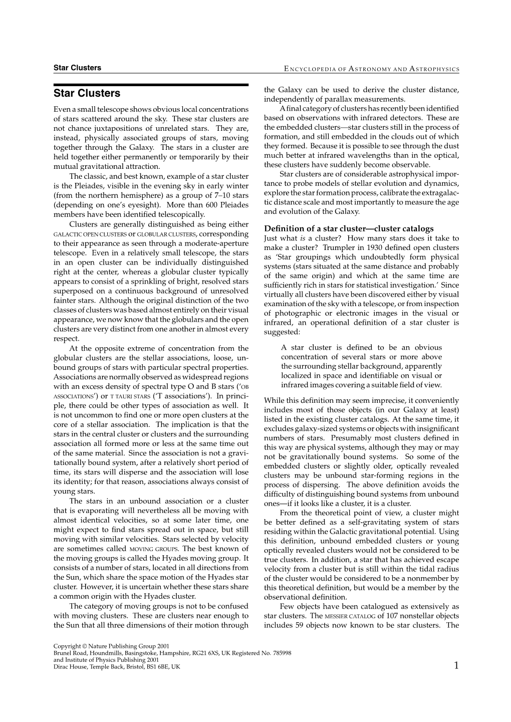 Star Clusters E NCYCLOPEDIA of a STRONOMY and a STROPHYSICS