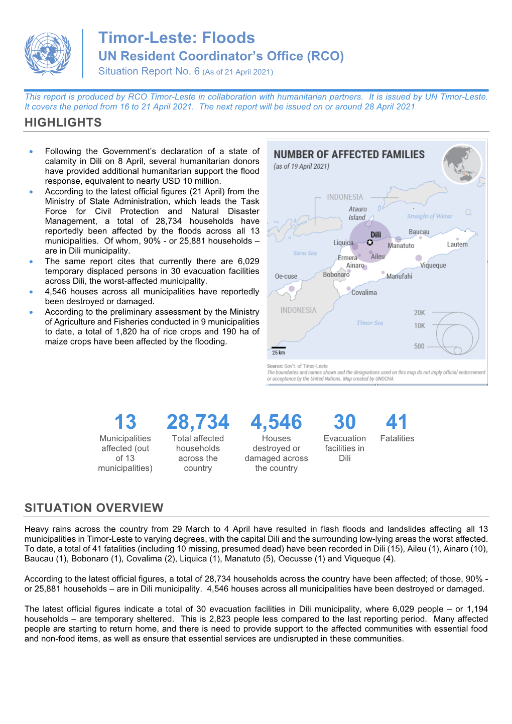 Timor-Leste: Floods UN Resident Coordinator’S Office (RCO) Situation Report No