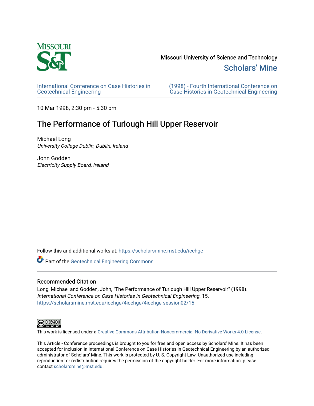 The Performance of Turlough Hill Upper Reservoir