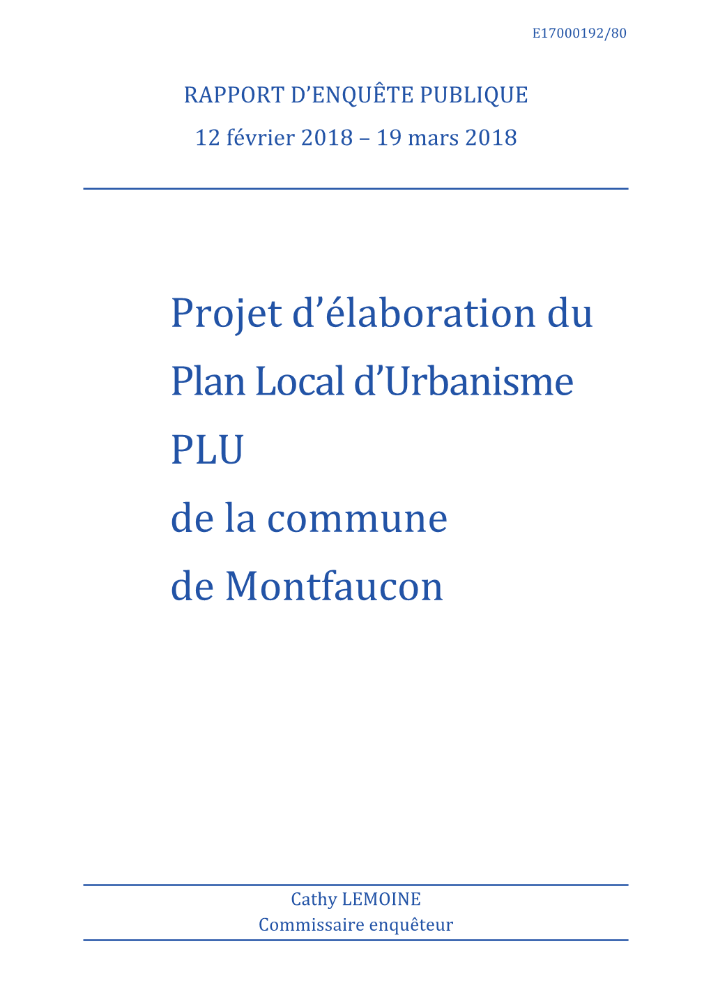 Projet D'élaboration Du Plan Local D'urbanisme PLU De La Commune