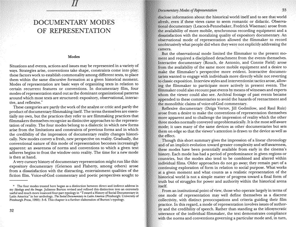 Documentary Modes of Representation