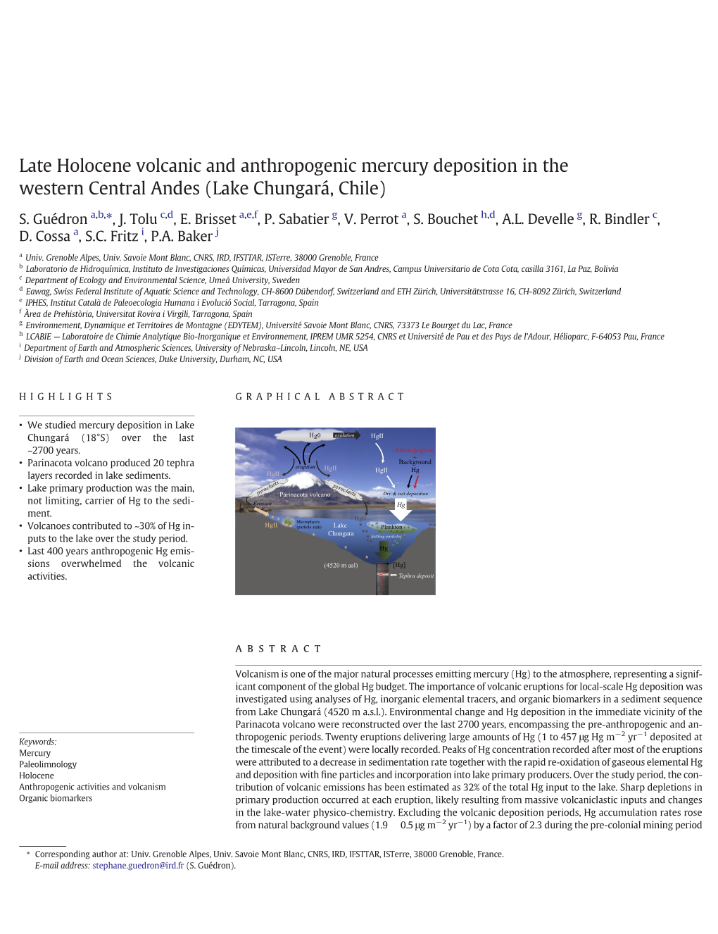 Late Holocene Volcanic and Anthropogenic Mercury Deposition in the Western Central Andes (Lake Chungará, Chile)