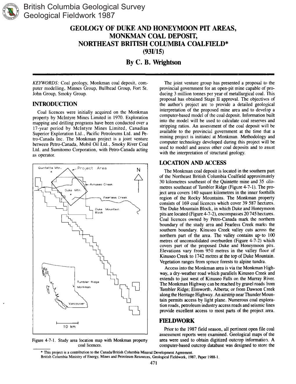 British Columbia Geological Survey Geological Fieldwork 1987