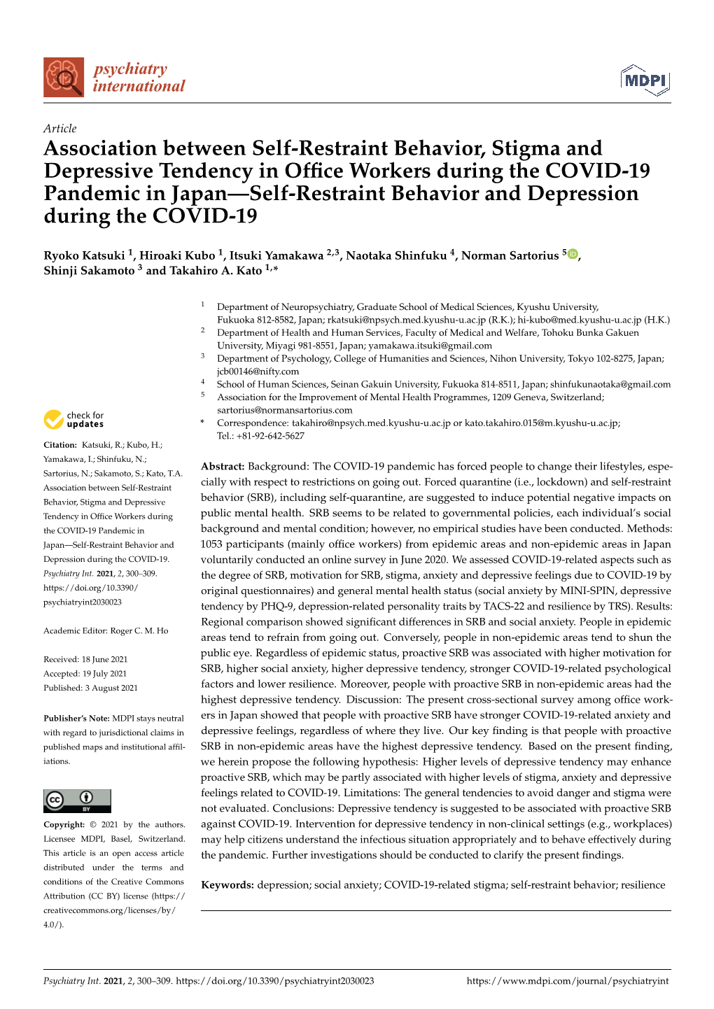 Association Between Self-Restraint Behavior, Stigma and Depressive