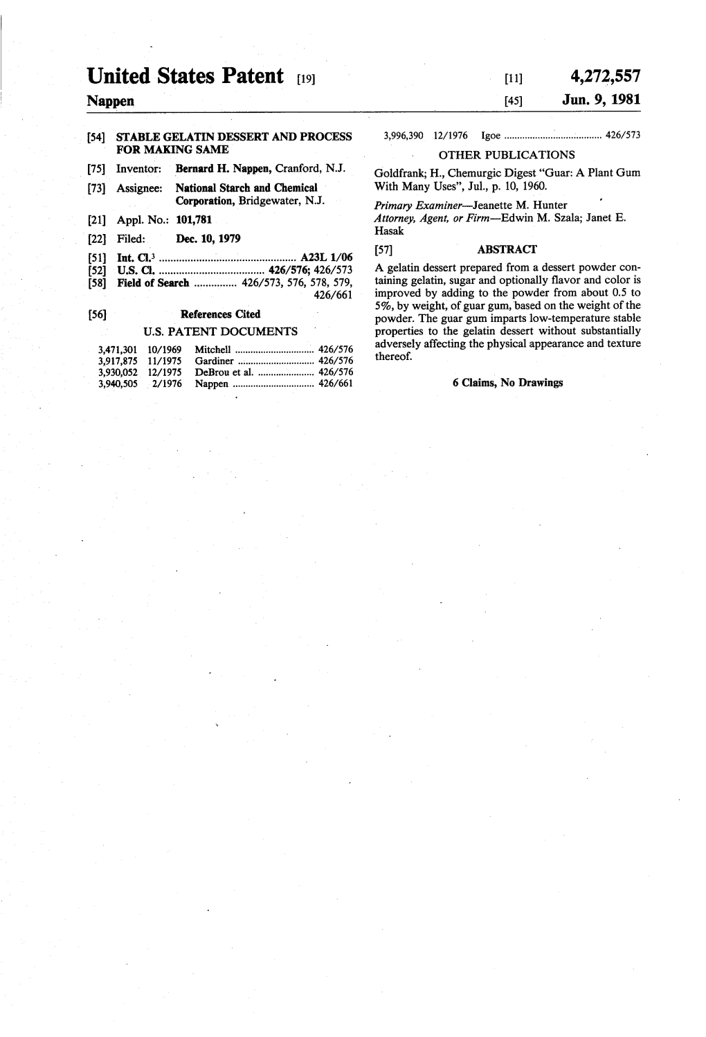 United States Patent (19) 11) 4,272,557 Nappen 45) Jun