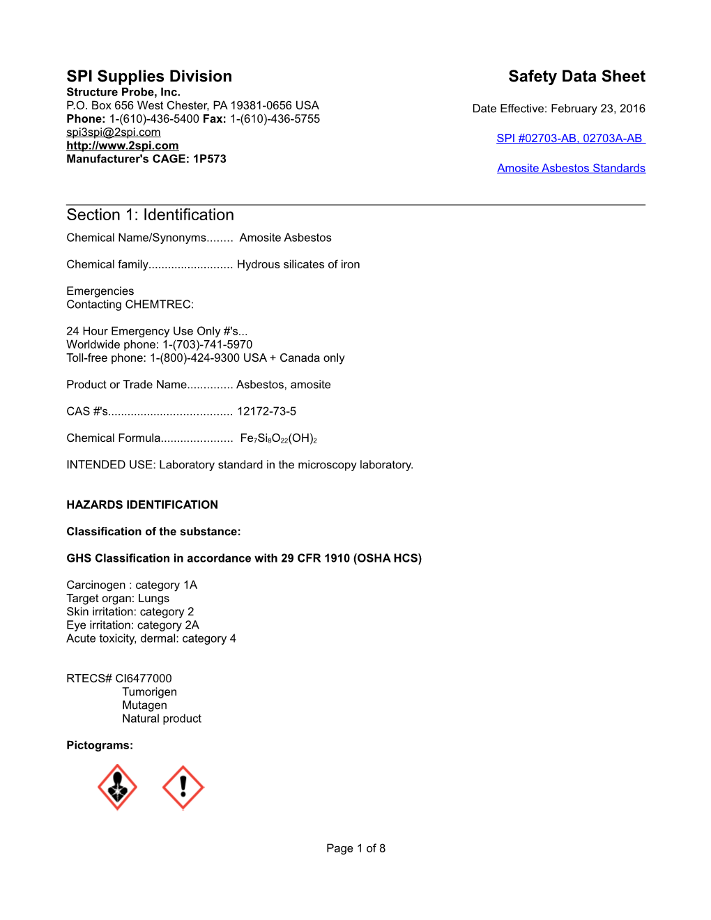 SPI Supplies Division Safety Data Sheet Section 1: Identification