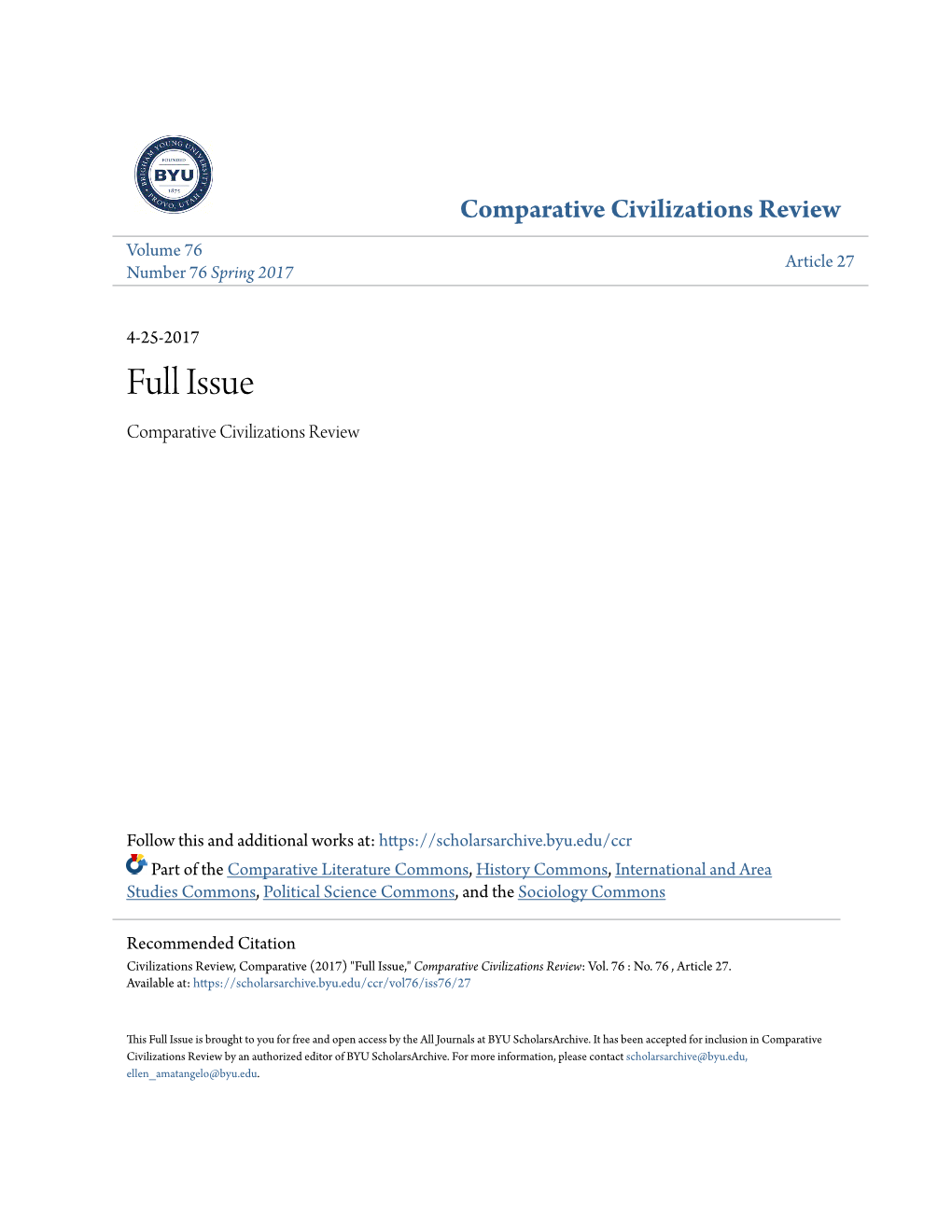 Full Issue Comparative Civilizations Review