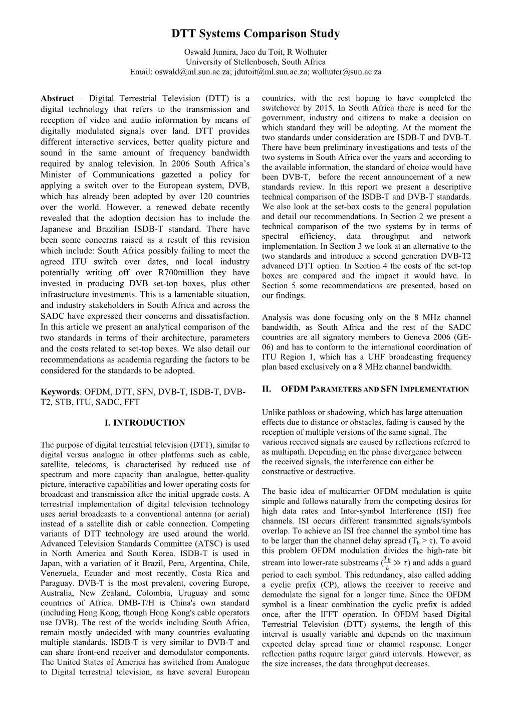 DTT Systems Comparison Study