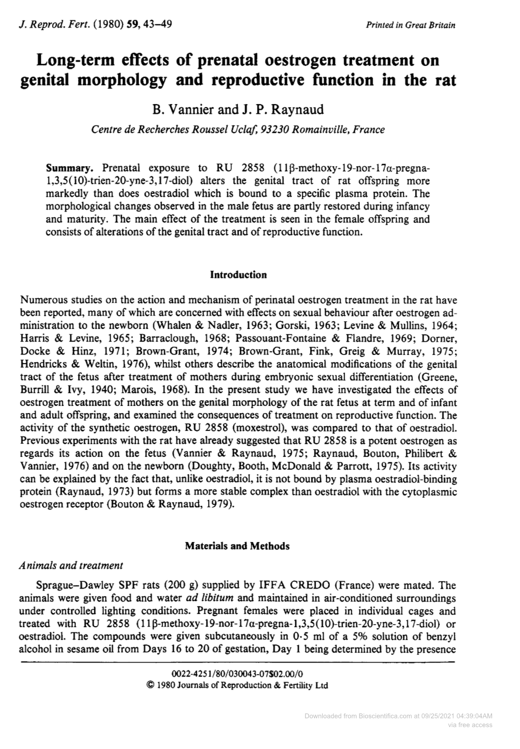 Genital Morphology and Reproductive Function in the Rat B