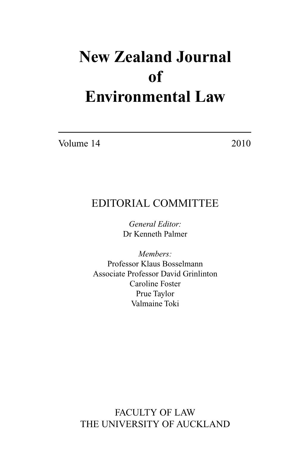 New Zealand Journal of Environmental Law