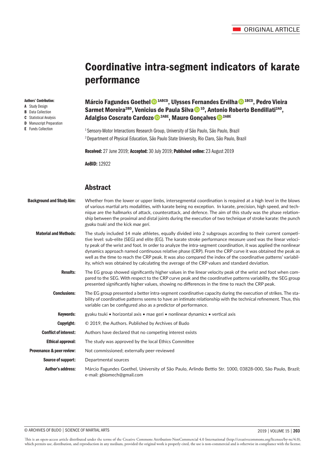 Coordinative Intra-Segment Indicators of Karate Performance