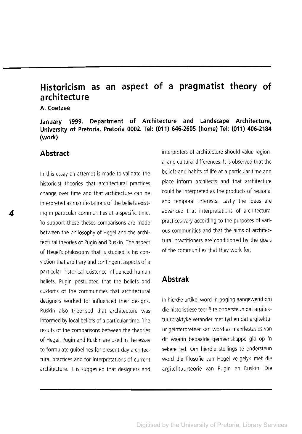 Historicism As an Aspect of a Pragmatist Theory of Architecture A