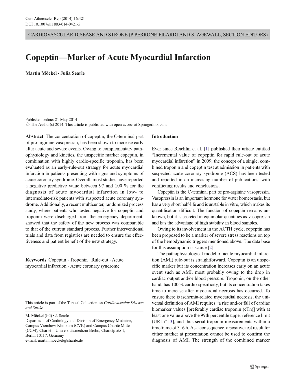 Copeptin—Marker of Acute Myocardial Infarction