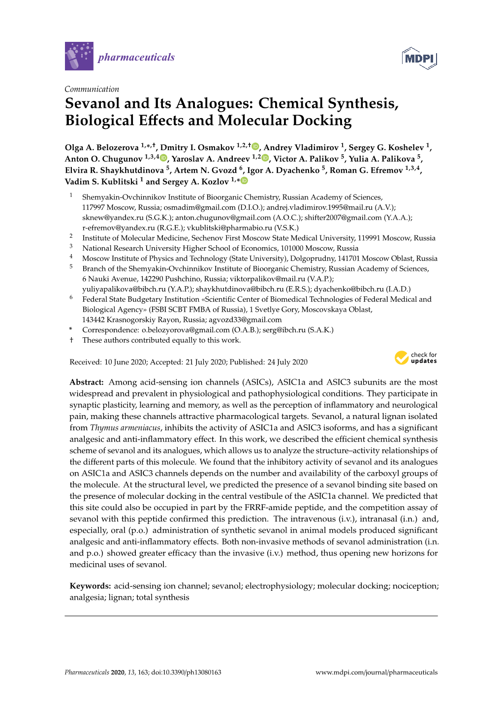 Sevanol and Its Analogues: Chemical Synthesis, Biological Effects