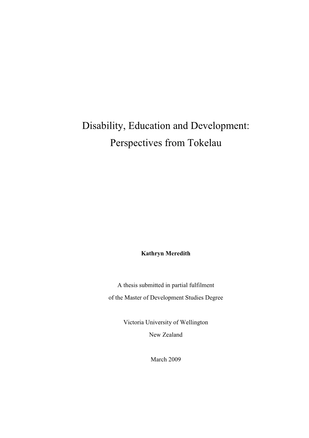 Disability, Education and Development: Perspectives from Tokelau