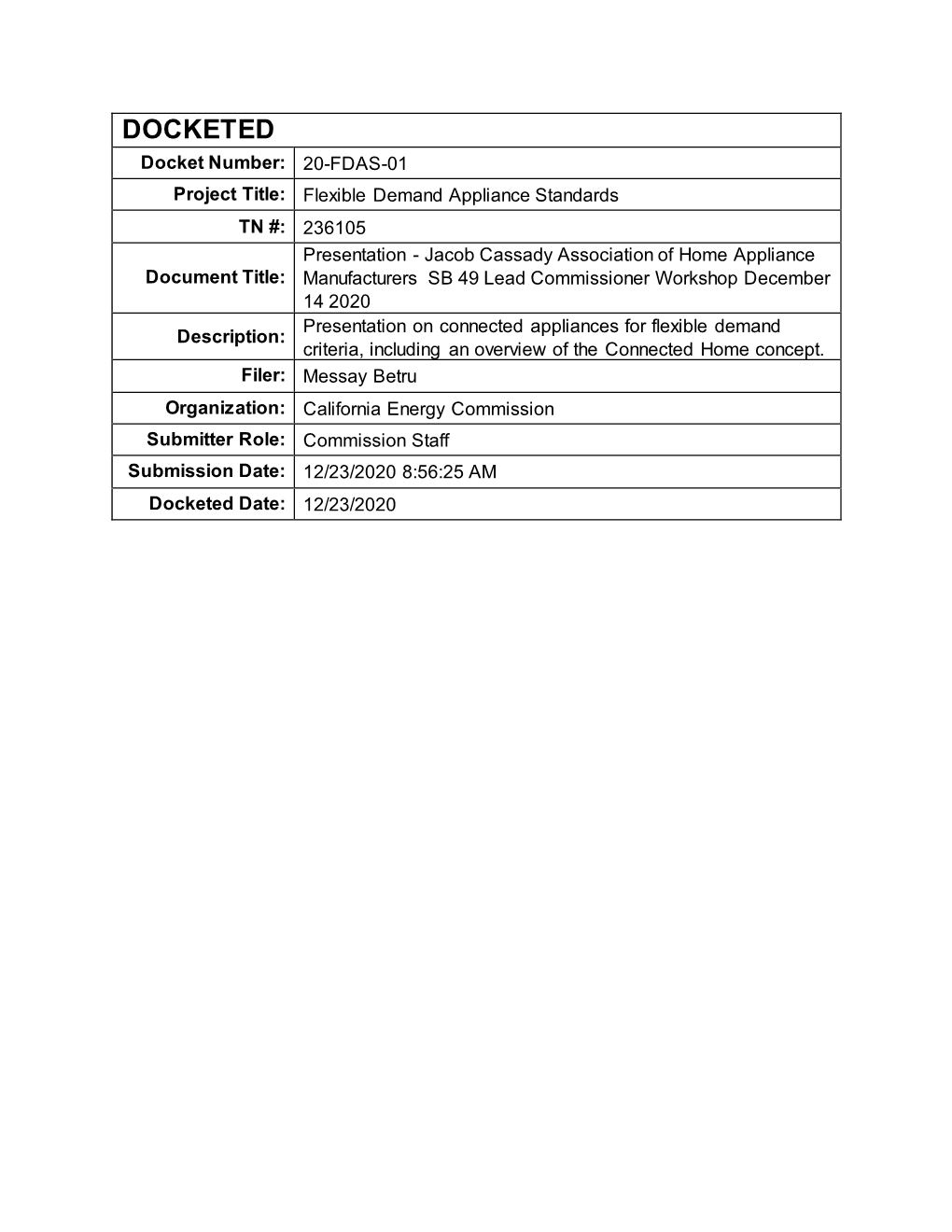 Jacob Cassady Association of Home Appliance Manufacturers SB 49