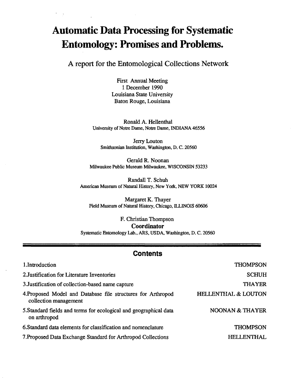 Automatic Data Processing for Systematic Entomology: Promises and Problems