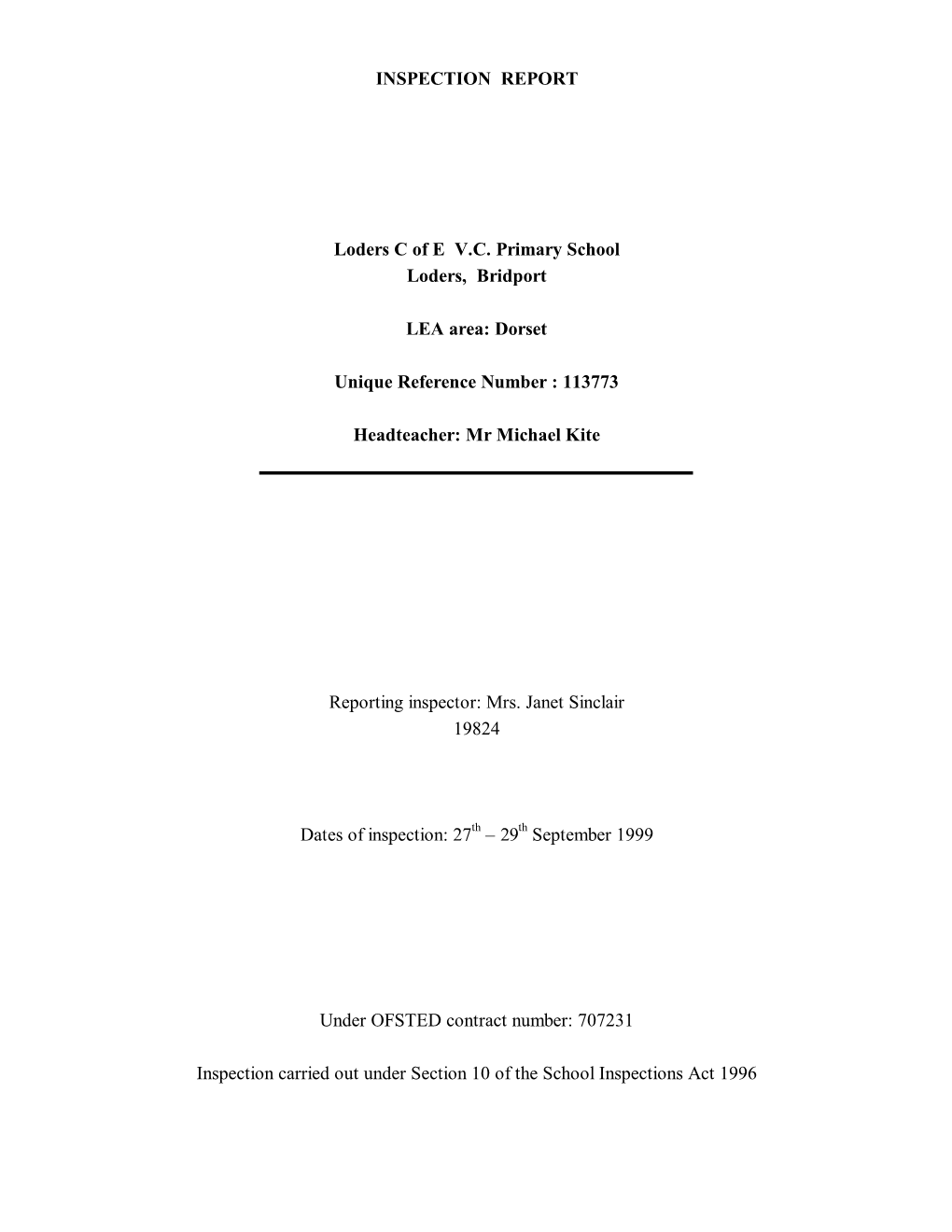 INSPECTION REPORT Loders C of E V.C. Primary School Loders