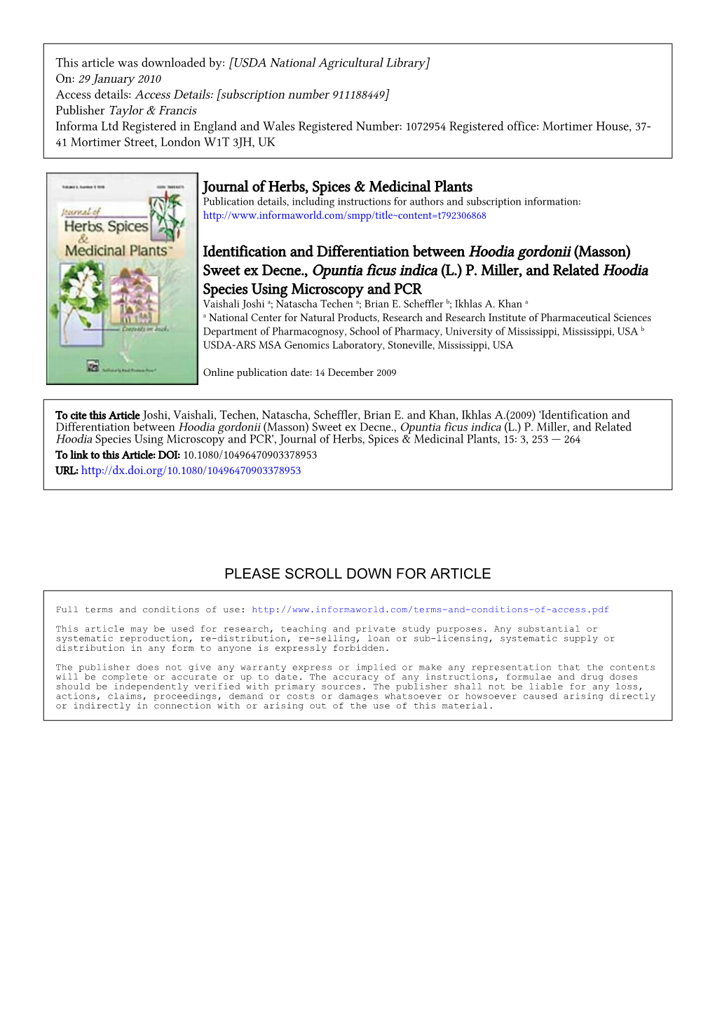 Journal of Herbs, Spices & Medicinal Plants Identification And