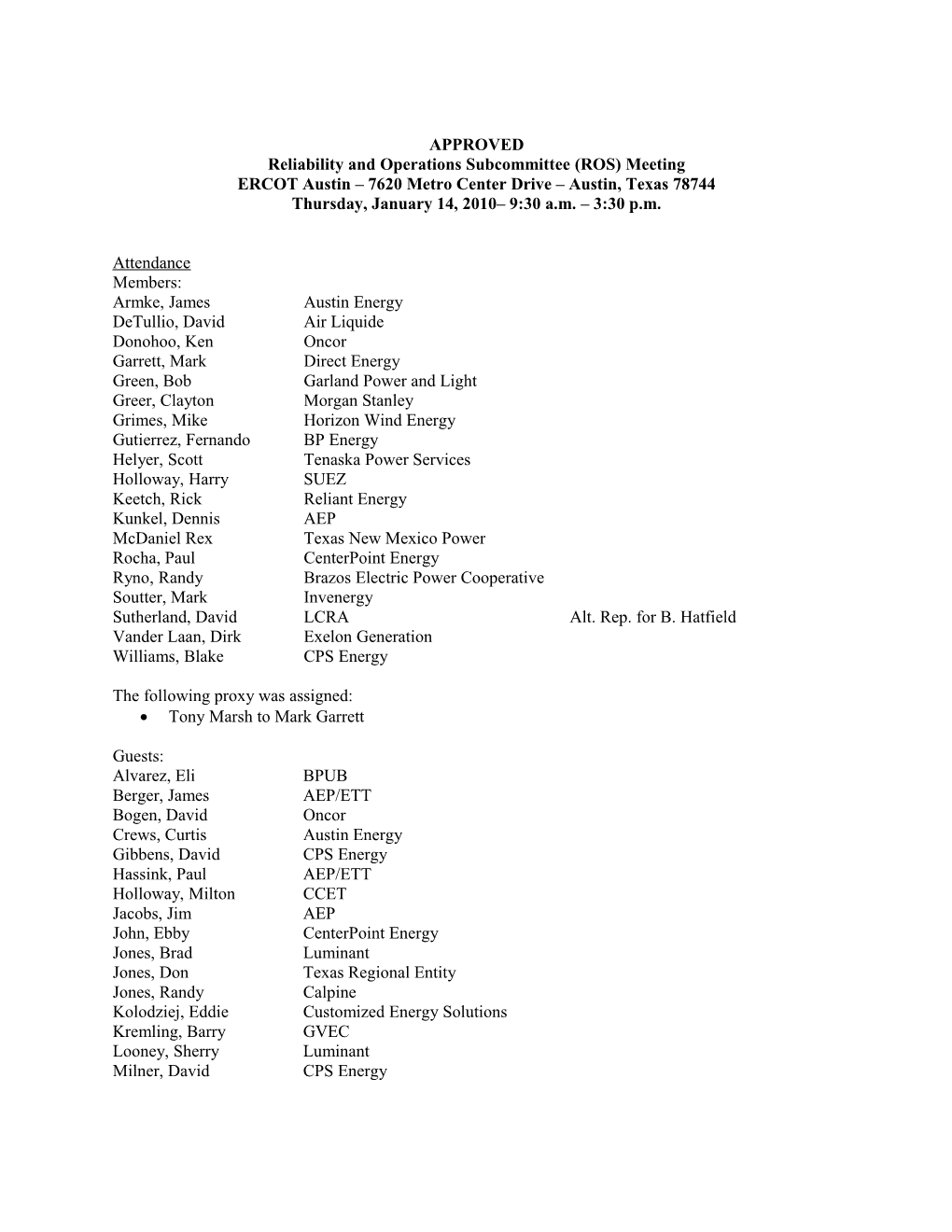 Reliability and Operations Subcommittee (ROS) Meeting