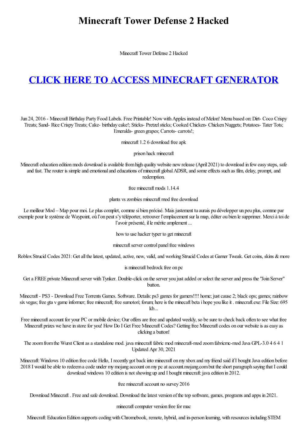 Minecraft Tower Defense 2 Hacked