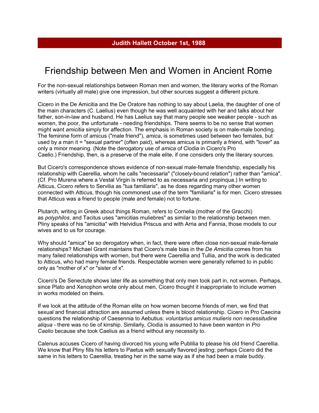 Friendship Between Men and Women in Ancient Rome