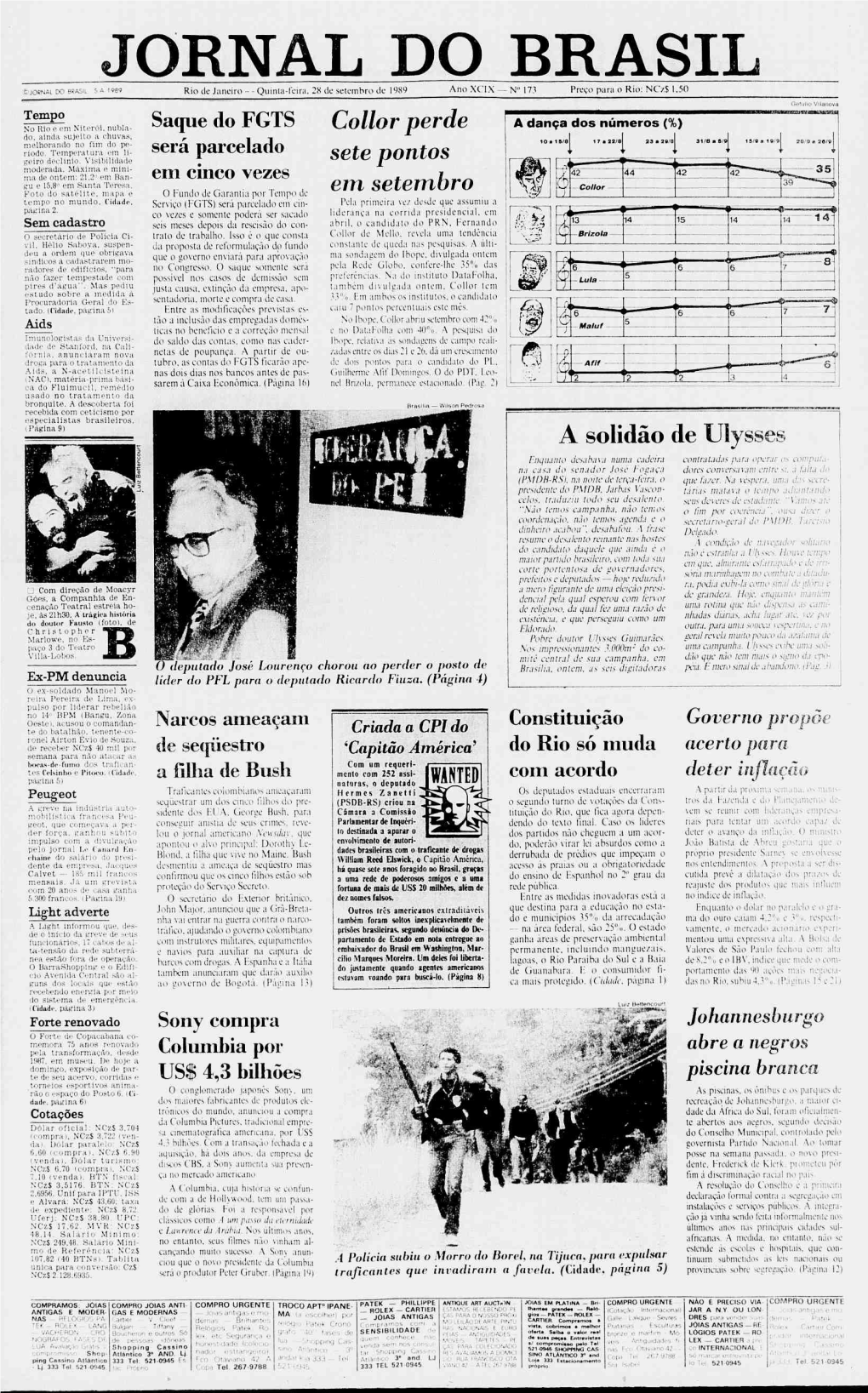 Quinta-Feira, 28 De Setembro De 1989 Ano XCIX — N° 173 P