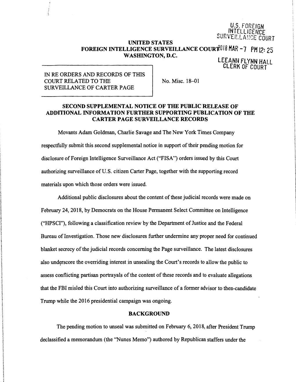 In Re Orders & Records of This Court Related to the Surveillance of Carter Page [FISA Docket Misc. 18-01]