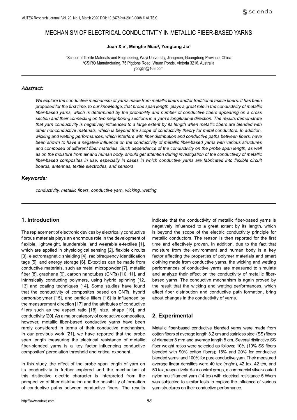 Mechanism of Electrical Conductivity in Metallic Fiber-Based Yarns