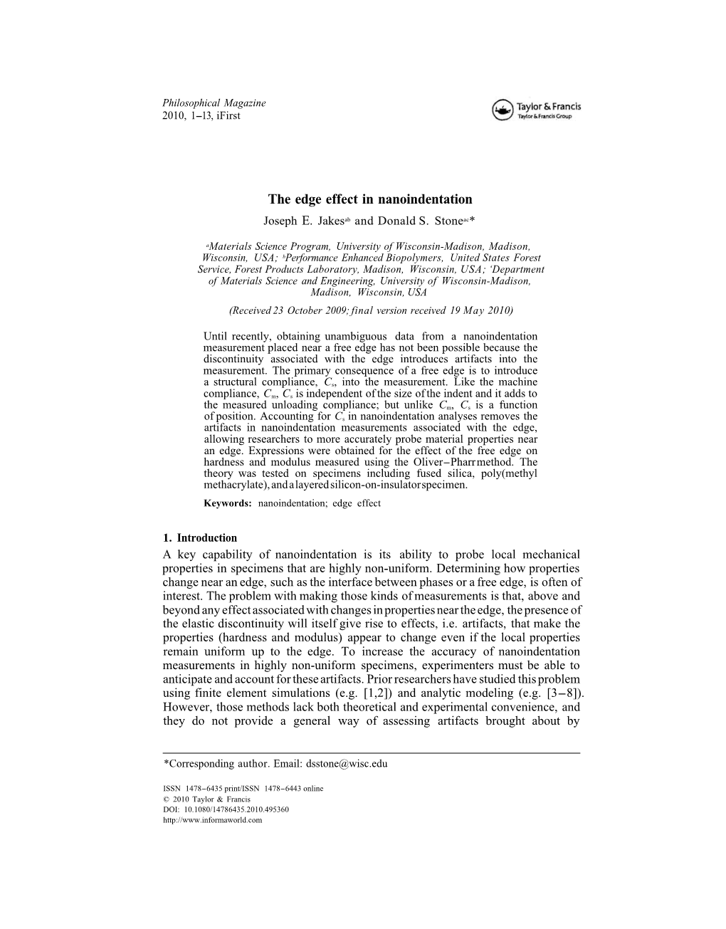 The Edge Effect in Nanoindentation Joseph E