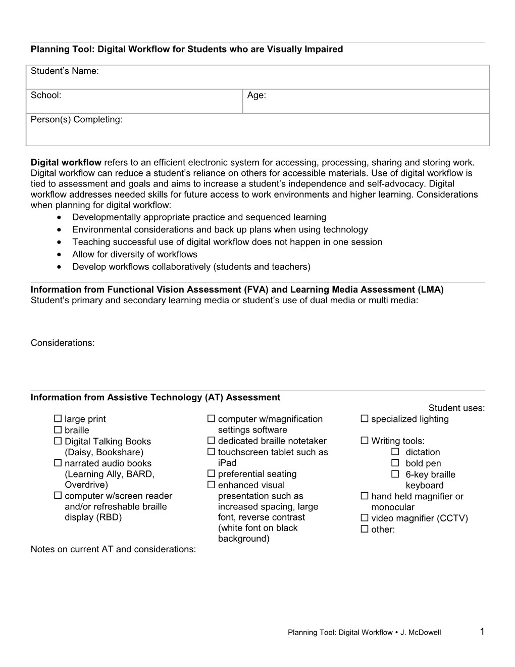 Planning Tool: Digital Workflow for Students Who Are Visually Impaired