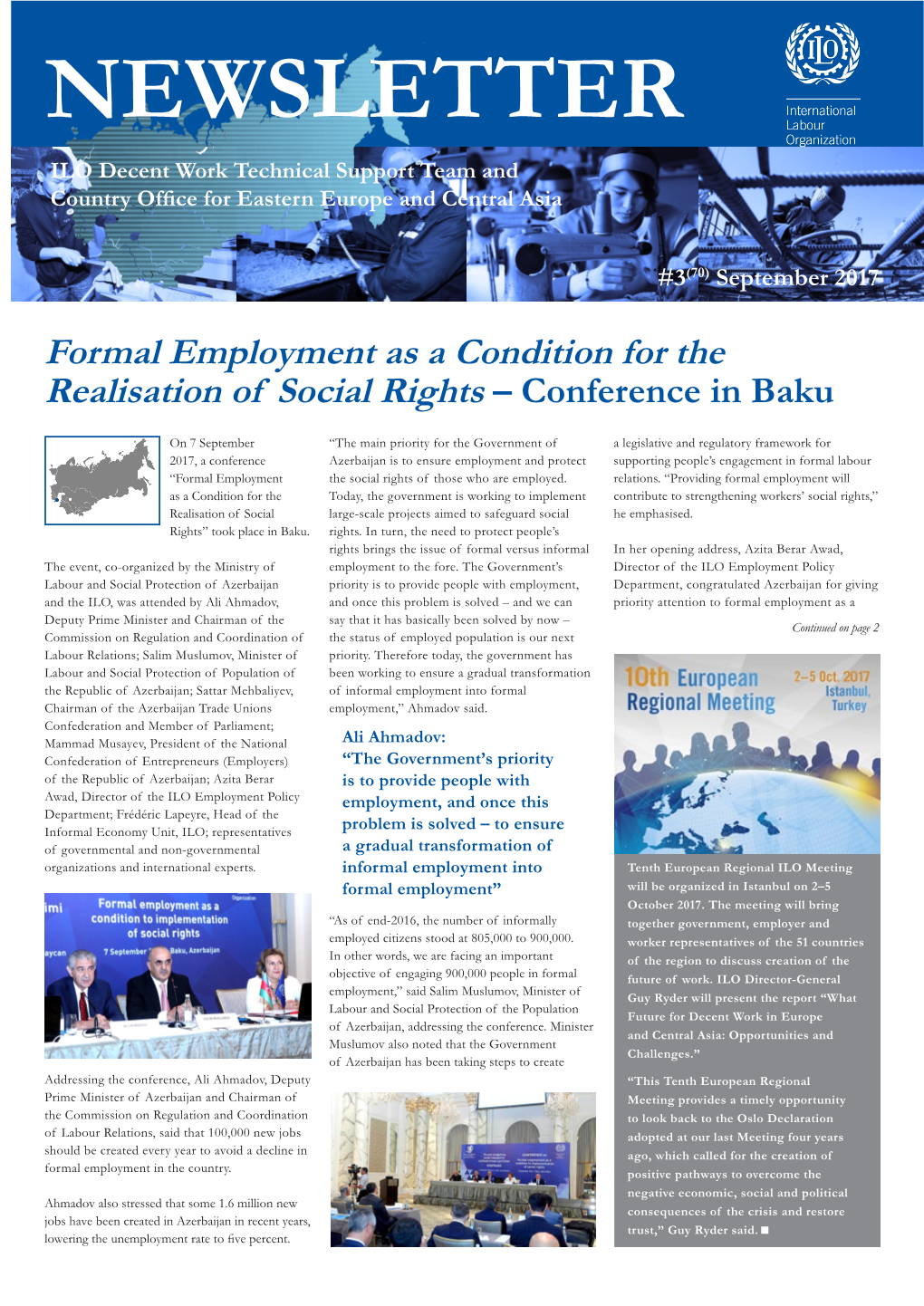 NEWSLETTER ILO Decent Work Technical Support Team and Country Office for Eastern Europe and Central Asia