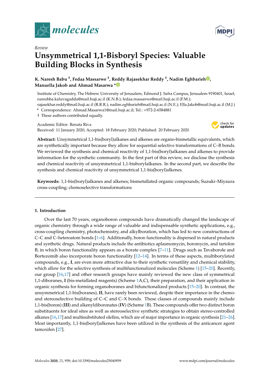 Unsymmetrical 1, 1-Bisboryl Species: Valuable Building Blocks in Synthesis