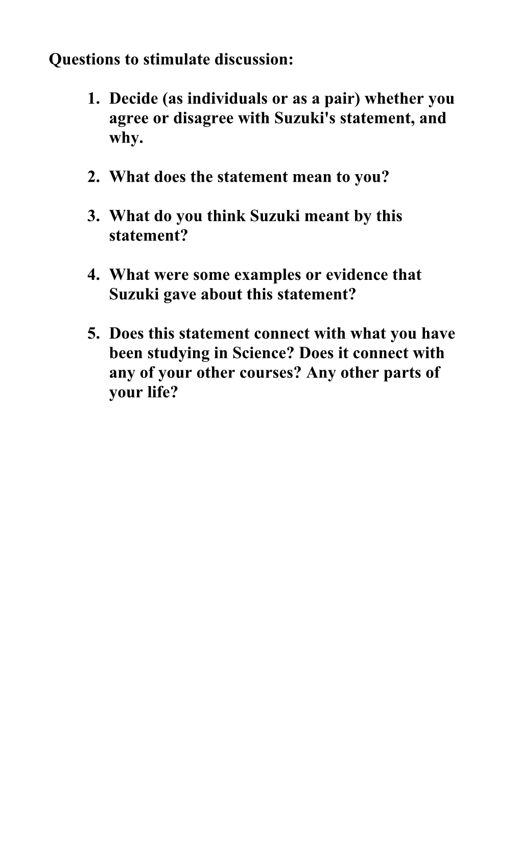 Questions to Stimulate Discussion