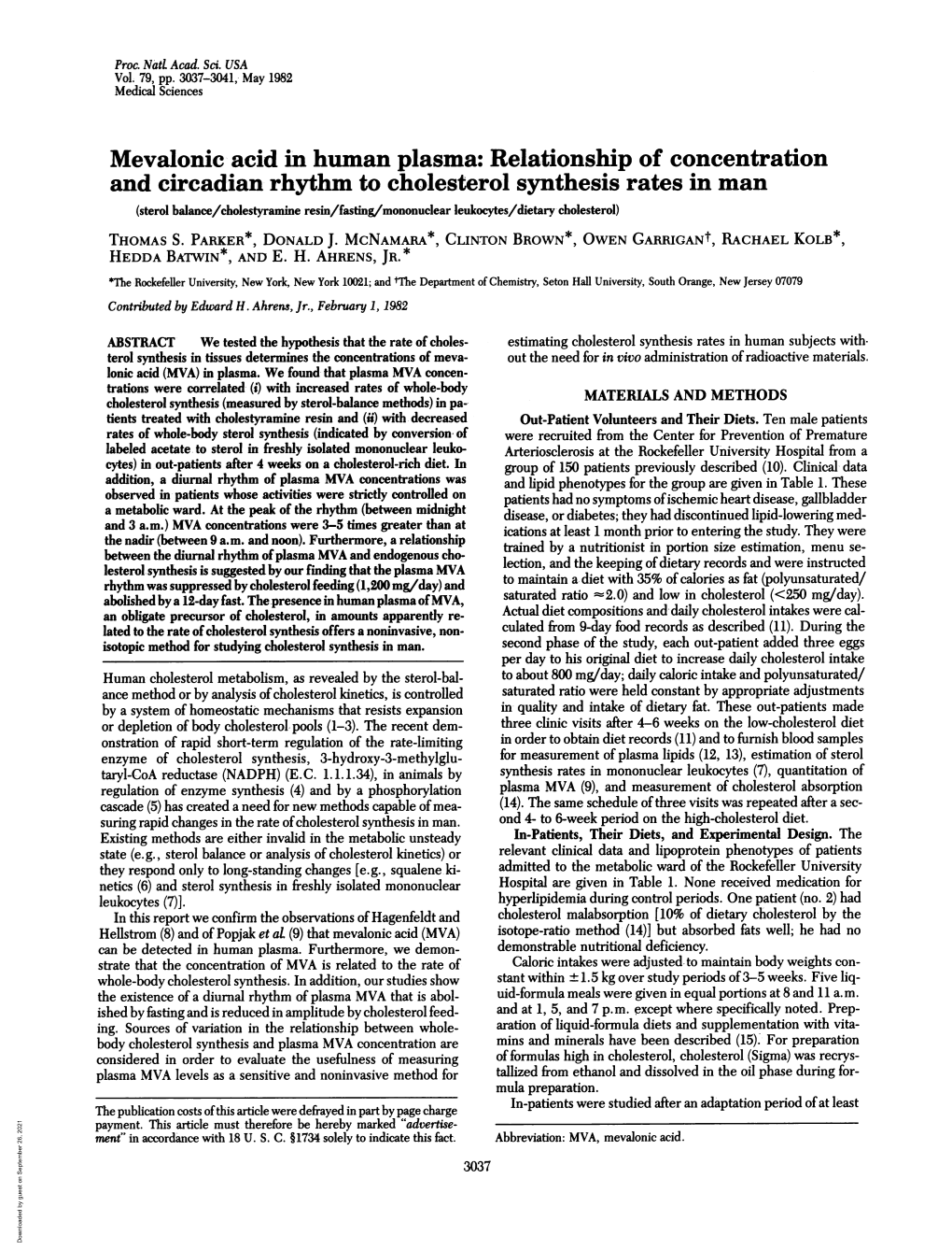 Mevalonic Acid in Human Plasma