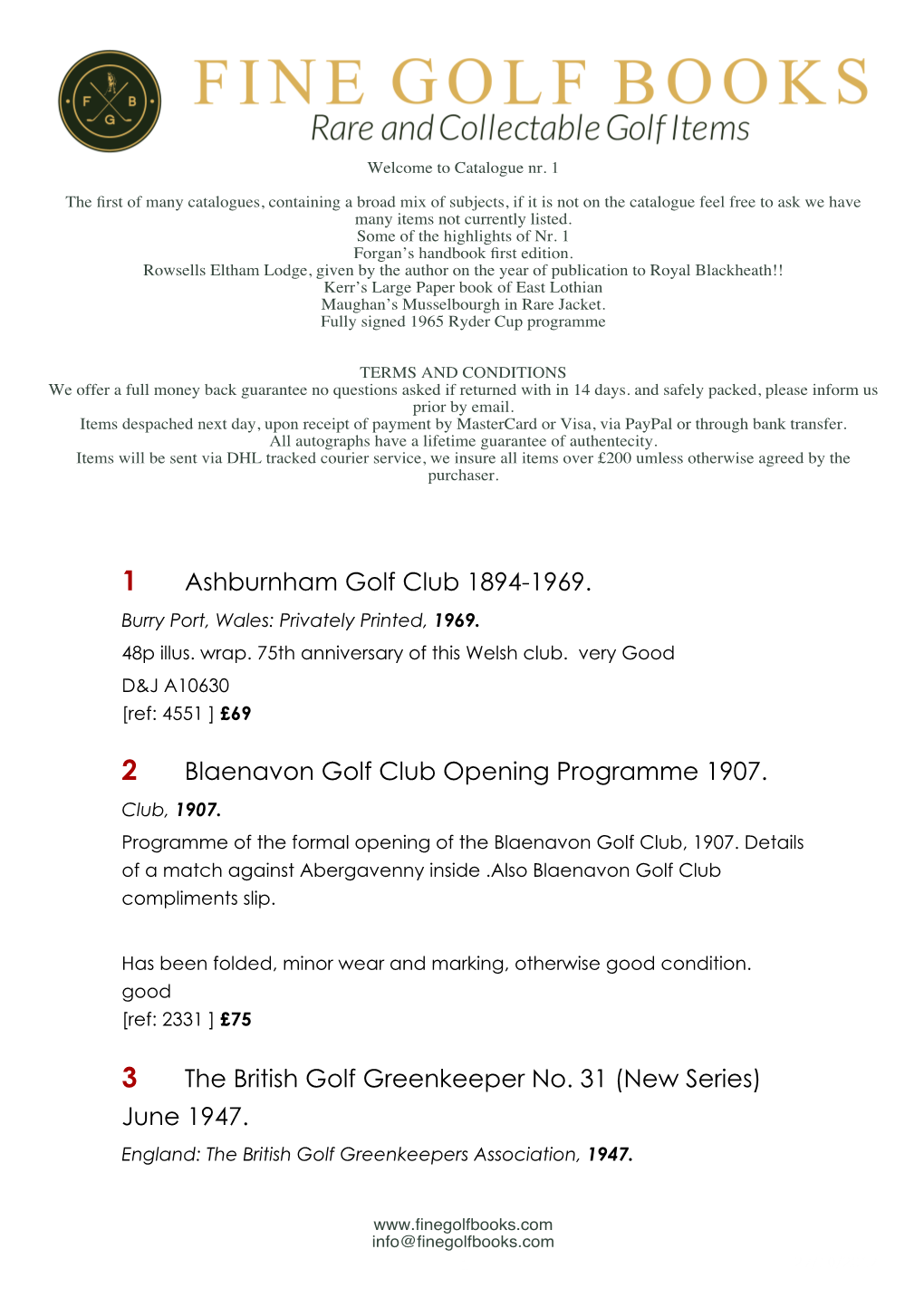 Ashburnham Golf Club 1894-1969. Blaenavon Golf