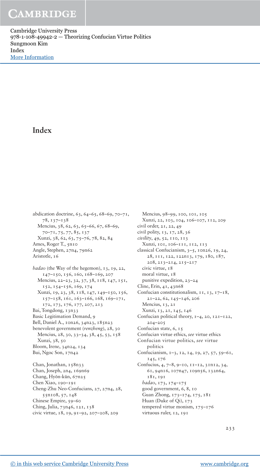 Cambridge University Press 978-1-108-49942-2 — Theorizing Confucian Virtue Politics Sungmoon Kim Index More Information
