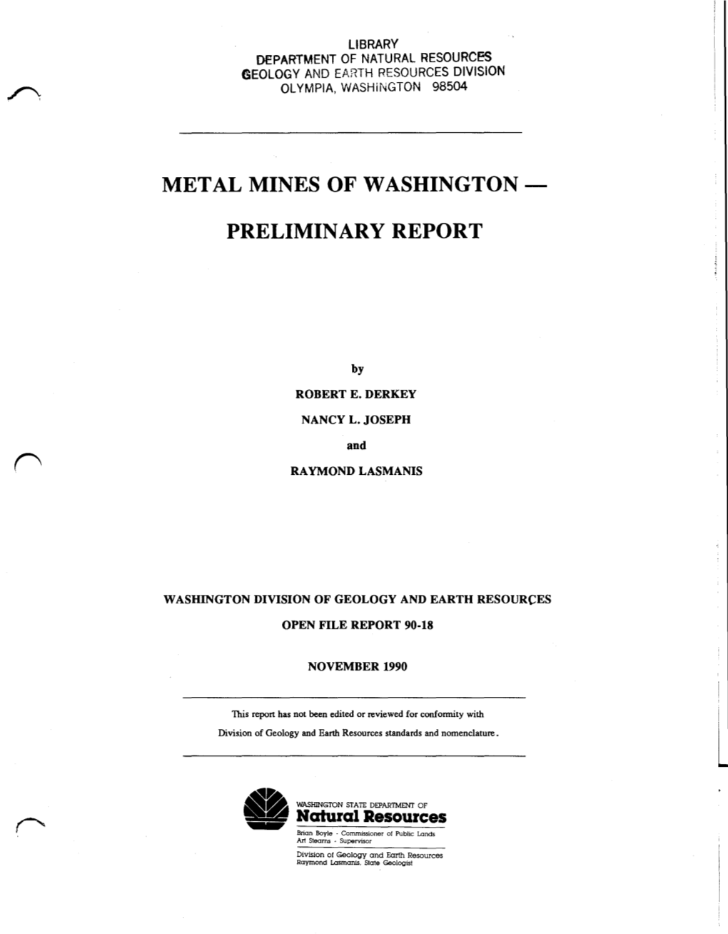 Washington Division of Geology and Earth Resources Open File Report 90-16, 47 P., 1 Pl